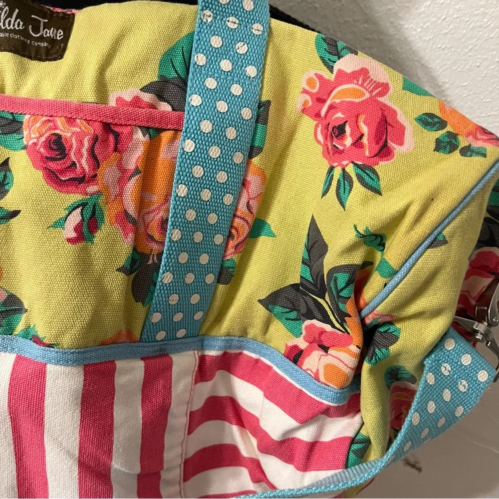 Matilda Jane Yellow Floral & Coral Stripe Tote with Teal Polka-Dot Handles